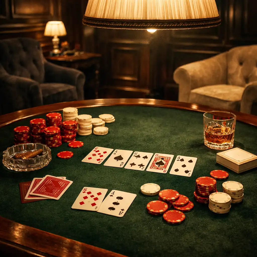 Table de poker élégante dans le salon parisien feutré du Salon Vermeil
